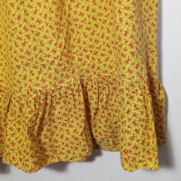 VTG Jeri Morton 60s Nightie Prairie M Yellow Red Floral Ruffle Cottage Eyelet - Picture 7 of 13
